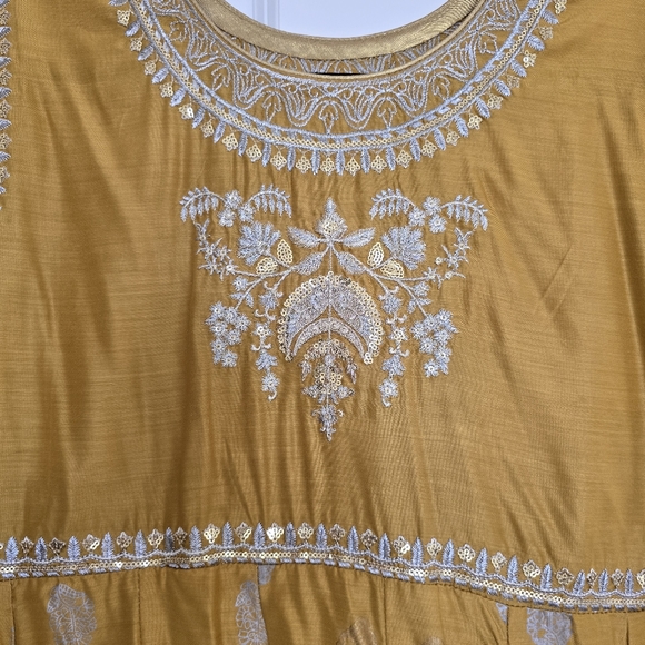 HemLine - Mustard & Gold Frock Anarkali by HemLine - Size Large 42" Pakistani - Picture 6 of 14